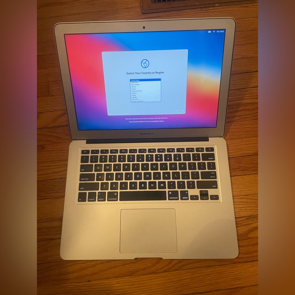 MacBook Air Mid 2013; 120GB Hard;Drive 4GB RAM; Intel i5 processor; 13” screen